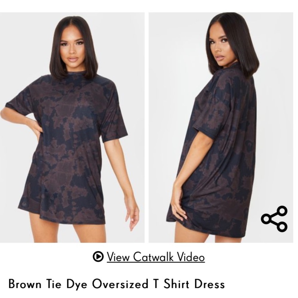 Brown Tie Dye Oversized T-Shirt Dress